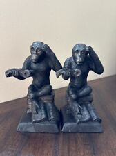 Vintage Brass Reading Monkey Bookends Heavy picture