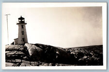 Peggy Cove Nova Scotia CAnada Postcard Rocky Land Lighthouse c1930's RPPC Photo picture