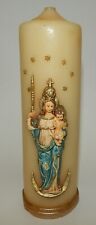 Vintage Devotional Adoration Figural Mary Child Jesus Figural Wax Pillar Candle picture