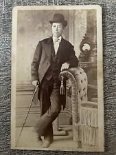 1870-1890's CABINET CARD FORMAL DRESSED MAN w/CANE Hat picture
