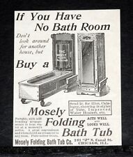 1894 OLD MAGAZINE PRINT AD, MOSLEY FOLDING BATH TUB, IF YOU HAVE NO BATH ROOM picture