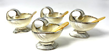 Elegant Four Petite Shell  Dublin Salt Cellars with Mother of Pearl Spoons picture
