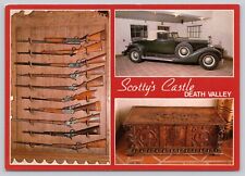 Scotty's Castle Death Valley CA 4x6 Postcard 1933 Packard gun rack spanish chest picture