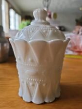 Vintage Kemple Glass Milkglass Sugar Bowl with Lid; Dew Drops & Daisy 6.5