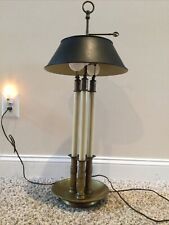 Antique Solid Brass Bouillotte 3 Candlestick Table Lamp~ Metal Shade~ Tole Lamp picture