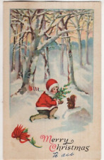 ANTIQUE CHRISTMAS Postcard      YOUNG GIRL LEANING OVER, TALKING TO SQUIRREL picture