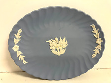 Wedgwood Jasperware  White and Blue Fluted Trinket Oval Tray - Flower Decoration picture