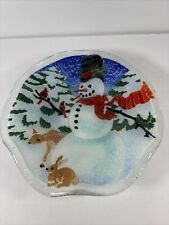 Vintage Peggy Karr Winter Christmas Snowman Deer Bunny Ruffled Bowl Woodland picture