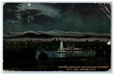 1917 Electric Fountain Pavilion Night City Park Vintage Denver Colorado Postcard picture