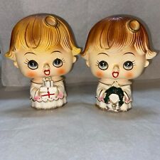 RARE LIPPER & MANN Vintage Salt and Pepper Shakers Christmas Boy Girl Kids Cute picture