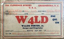 1930 - QSL Card - Greensboro North Carolina USA - Waldo Porter  - W4LD - Stamp picture