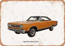 Classic Car Art - 1969 Plymouth GTX Oil Painting - Rusty Look Metal Sign 4 picture