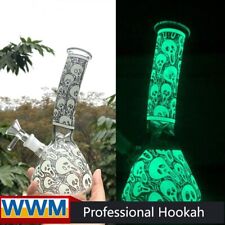 20cm Glass Bongs Glow In The Dark Smoking Hookah Water Pipes Bubbler 14mm Bowl picture