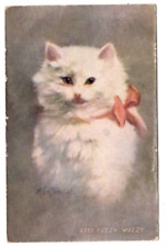 Postcard Artist Signed Zula Kenyon White Cat Kitten Fuzzy Wuzzy picture