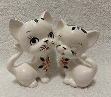 Set Of Two Vintage Japan Kitty Cat Ceramic Figurines Hand Painted Flowers 4” picture
