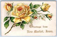 1909 ERA GREETINGS FROM NEW MARKET IOWA EMBOSSED FLOWERS ANTIQUE POSTCARD picture