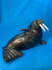 Kelly Etidloie Walrus Carving - Serpentine - Cape Dorset Inuit Sculpture picture