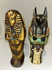 Pair Of 2 Egyptian King Tut & Veronese  2000 Anubis Jackal Resin Statues picture