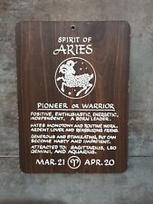 1970s Vintage Aries Astrology Sign Zodiac Celestial Wood Grain Plaque Decor  picture