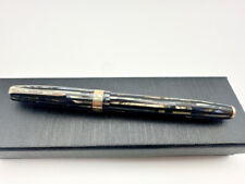 PARKER DUOFOLD VACUMATIC DOUBLE JEWEL FOUNTAIN PEN BLUE SILVER BLACK STRIATED F  picture