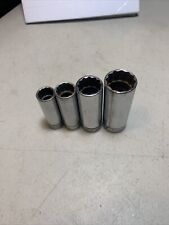 SNAP ON TOOLS -Lot of 4 Deep Sockets, 3/8” Drive,12pt (1/2”,9/16”,11/16”,13/16”) picture