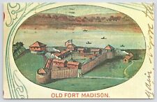 State View~Drawing of Air View of Old Fort Madison~Vintage Postcard picture
