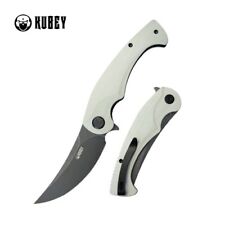 Kubey Scimitar Folding Knife White G10 Handle 14C28N Plain Edge Blackwash KU173J picture