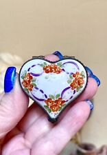 Authentic Limoges Heart-Shaped Red, Green, Purple & White Floral Enamel Box picture