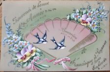 Celluloid French Novelty 1910 New Year Postcard, Hand Painted Original Art Fan picture