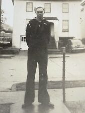 D6 Found Photograph Handsome Sailor Glasses 1940's Black Uniform Navy picture
