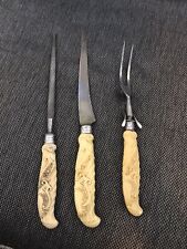 Sterling Marshall Field & Co Lee Celluloid Vint French 3 Piece Carving Set. picture