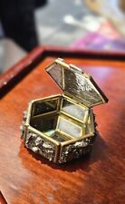 Beautiful Antique Handmade Brass Hinged Pyrite Mirrored Trinket Pill Box picture