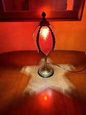 Vintage Circa 1930 - 1940's 5 Panel Red Pebbled Bent Glass Brass Lamp ~ Works picture