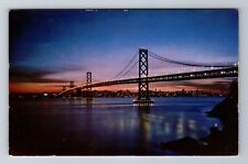 San Francisco CA-California, Bay Bridge at Night, Antique Vintage Postcard picture
