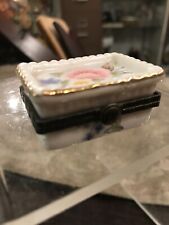 Vintage Antique Miniature Flower Floral Hinged Trinket Jewelry Box picture
