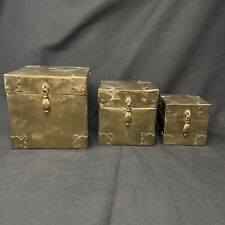 Vintage MOTTAHEDEH Brass Cube Box Set Of 3 India picture
