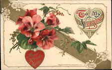 Valentine's Day Red Flowers Hearts Embossed Winsch c1912 Postcard picture