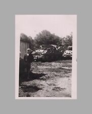 WW2 Photo Young Blond Boy Destroyed Tank Recovery Vehicles picture