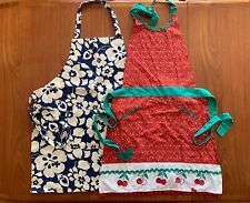 Women’s Aprons Set Of Two Hawaiian Navy Print & Cherry Embroidery Red/White picture