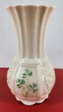 BELLEEK Small VASE 4 3/4” Ivory with Green Shamrock Collectible IRISH Lovely picture