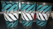 1970s Vintage Drinking Glasses White And Aqua Blue 3 picture