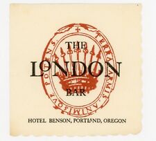 1940's The London Bar Advertisement Cocktail Napkin Hotel Benson Portland Oregon picture