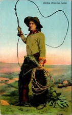 Cowboy Throwing Lariat Hat Chaps Cuffs Gun Western United States c1910s Postcard picture