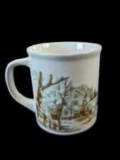 Vintage Japan Otagiri Ceramic Pottery Mug Winter Farmhouse Farm Snow Trees picture