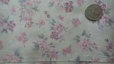 Vintage Polished Cotton Fabric LIGHT PINK & GRAY FLORAL ON CREAM  1 Yd/44