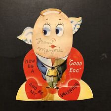 Vintage Valentine Card Adorable Anthropomorphic Egg-head W/Wings Glue On Back picture