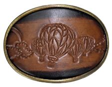 Hot Air Balloon Leather and Metal Belt Buckle 3.5” x 2.5” Vtg USA picture