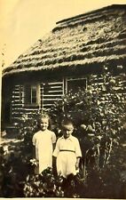 1940s Vintage Photo Ukrainian Child Rural House Thatch Roof Antique Portrait picture