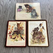 LotOf 3 Vintage Hot Plaque Kittens Birds Deer Yarn  Made In America Bright-Crest picture