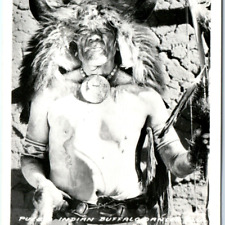 c1940s Pueblo Indian Buffalo Dancer RPPC Headdress Frashers Real Photo A141 picture